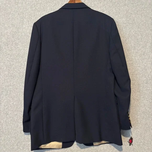New Castle & York Men's 42L Blazer Navy Blue Gold Crest Buttons USA Vintage 90s - Picture 3 of 8